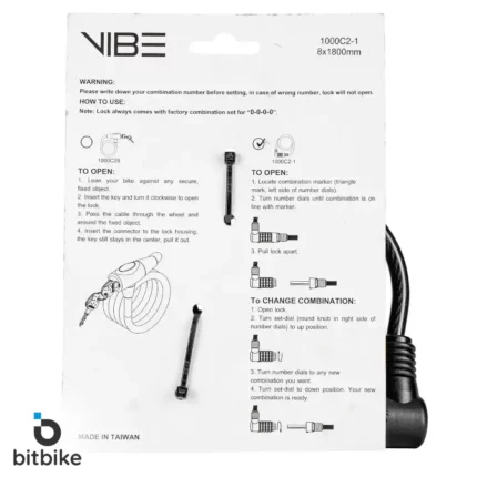 قفل دوچرخه کابلی رمزی وایب تایوانی مدل handyway-CL-836-08180 کد 1000c2-1