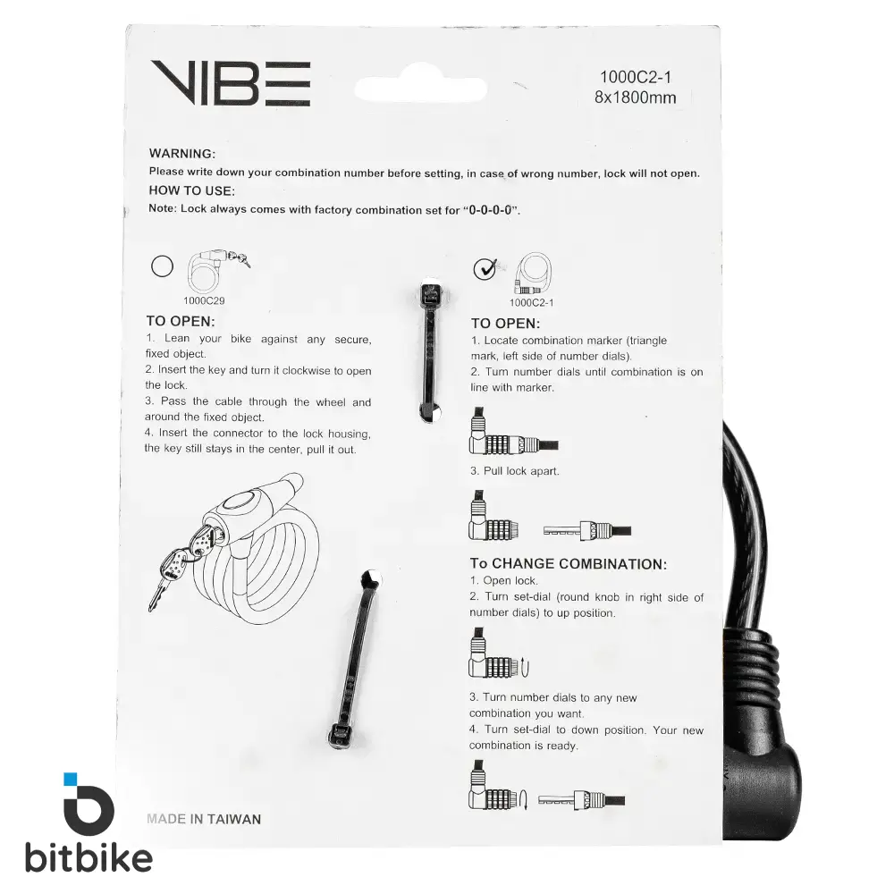 قفل دوچرخه کابلی رمزی وایب تایوانی مدل handyway-CL-836-08180 کد 1000c2-1